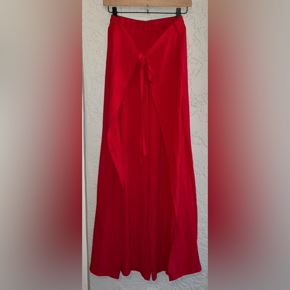 Zara Vibrant Red Fluid Pareo Front Wrap Wide Leg Pants